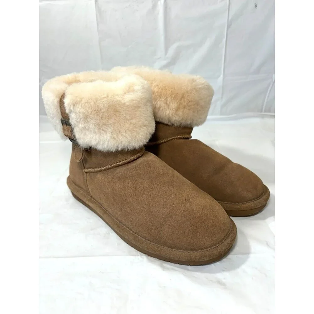 Bearpaw Abby Hickory Tan Suede Shearling Style Boots Size 8